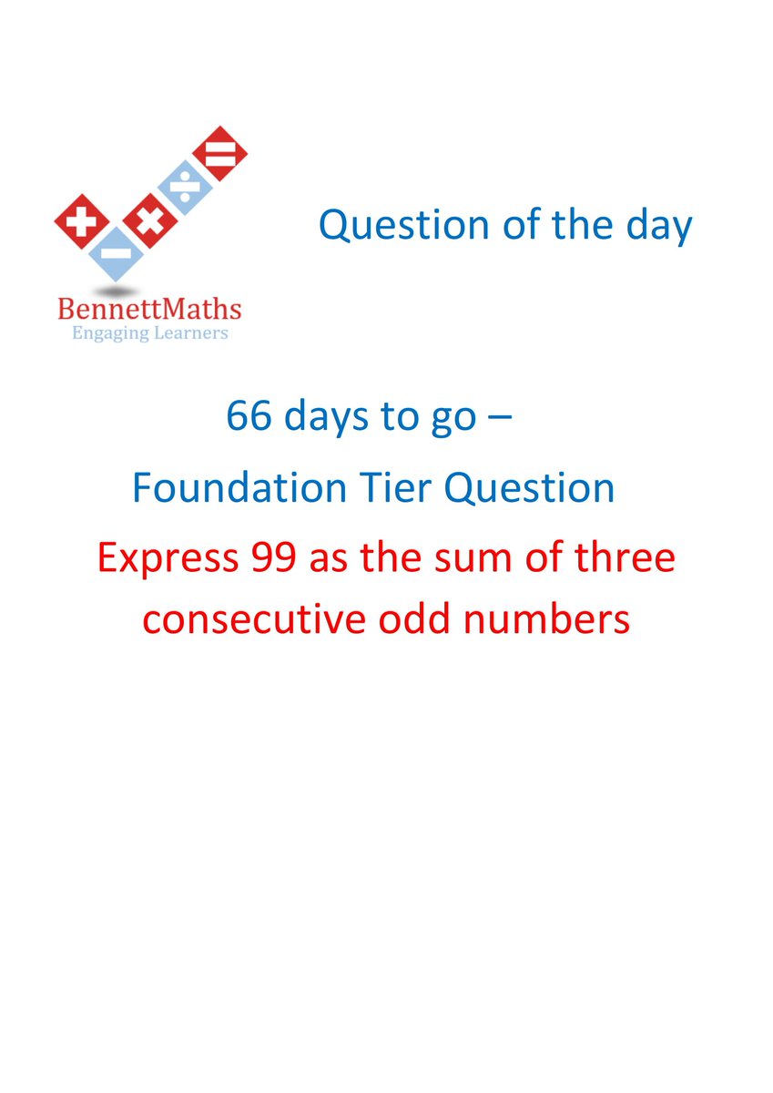 BennettMaths's tweet photo. 66 days until #GCSEMaths paper 1! Why not try todays foundation question of the day. Answer available at 6p.m #revision #QOTD #Foundation https://t.co/tTgjLmMGR3