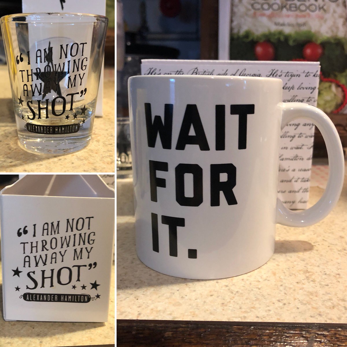lara814's tweet image. The Hamilton merch we picked up last night, mug and shot glass. ❤️❤️