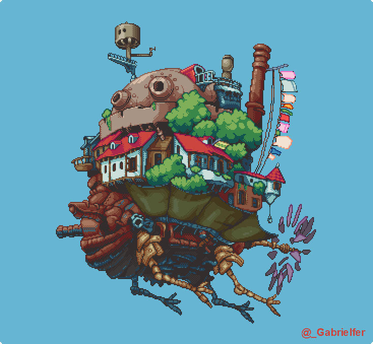 _Gabrielfer's tweet photo. Howl's Moving Castle <3 #Ghibli #fanart #pixelart #vacaroxa https://t.co/OqG3jB7e1r