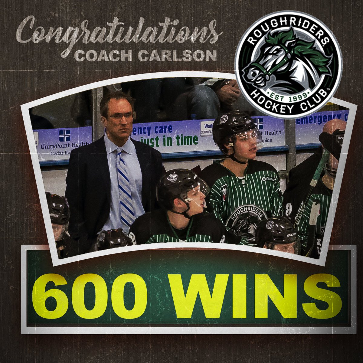 Congratulations to RoughRiders Head Coach Mark Carlson on 600 USHL wins!!!