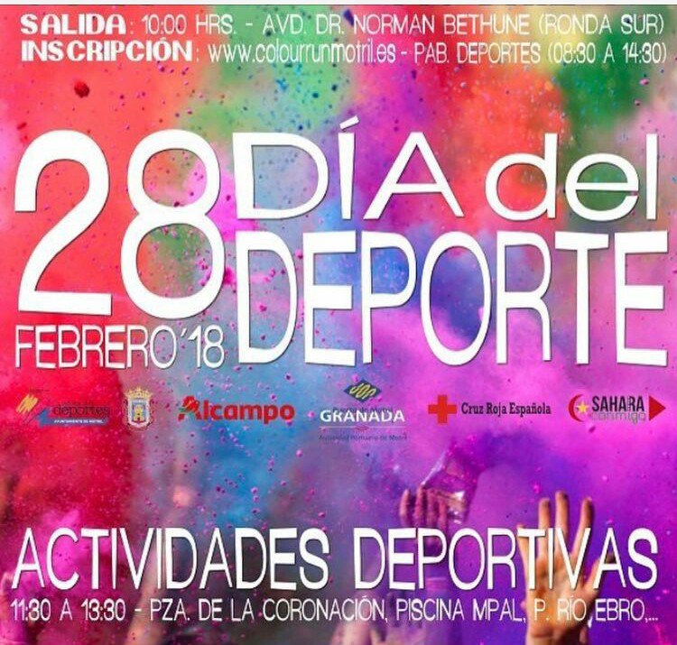 SaharaConmigo's tweet photo. Este 28 de Febrero no te puedes perder la COLOR RUN de MOTRIL. 3€ inscripción y el 20% de la recaudación irá a beneficio del centro de acogida humanitaria para inmigrantes de la Cruz Roja en Motril y la Asociación Sahara Conmigo. https://t.co/6bYdBPsdB0 #genteconcorazón https://t.co/rSINQuMA0s