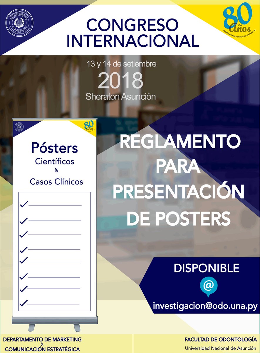 congreso80Founa's tweet photo. 📢📢📢Ya está disponible el Reglamento para la presentación de Pósters Científicos y Casos Clínicos.
Pueden solicitarlo a través de este correo
📧 investigacion@odo.una.py
O solicitarlo al inbox.
#poster #congreso #odontologia #dentist #dentista #founa #evento https://t.co/T7FOeys6WY