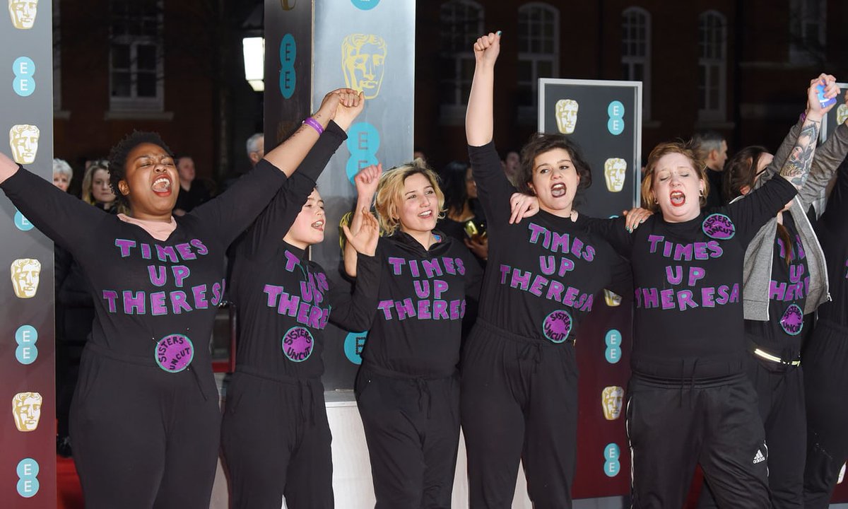 SistersUncut's tweet photo. The Domestic Violence Bill is a dangerous distraction from austerity cuts that have decimated the domestic violence sector since 2010. It's why we stormed the #EEBAFTAs red carpet and will continue fighting! #timesup https://t.co/E3Zacdk3Ym … https://t.co/tbBRWSLD73