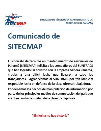 sitecmap's tweet photo. Comunicado: Minera Panama #Suntracs #MineraPanama #Panama #Sitecmap #SitecmapUnido https://t.co/Ngeu47fVN6