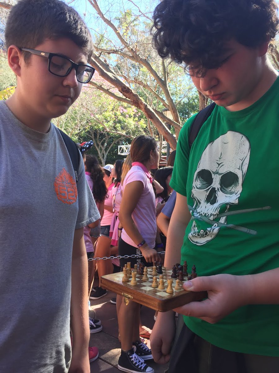 Some lines for rides can get long, not a problem for these well prepared band dudes. #HollywoodStudios #ghsband #Eaglepride