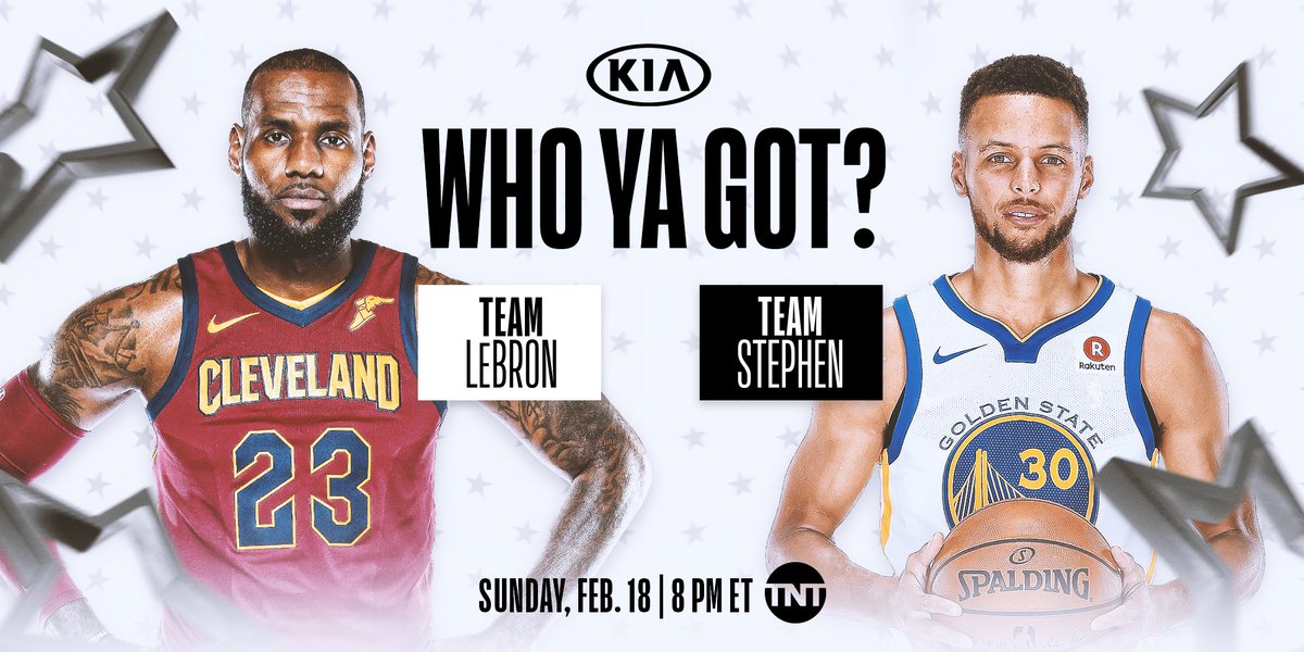 NBA's tweet photo. #TeamLeBron or #TeamStephen 

 Tell us Who Ya Got using #KiaWhoYaGot #Sweeps for a chance to win an official #NBAAllStar jersey https://t.co/C6aB8dwf5J