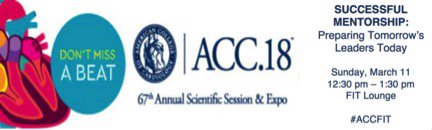 Mentors play many roles in a Cardiologist’s life during training and beyond! Learn the pearls of successful mentorship at #ACC18. 
Successful mentorship: Preparing Tomorrow’s Leaders Today abstractsonline.com/pp8/#!/4496/se… … 
#ACCFIT <a href="/ACCinTouch/">American College of Cardiology</a> #ACCEd Dr Anthony DeMaria <a href="/Pooh_Velagapudi/">Poonam Velagapudi</a>