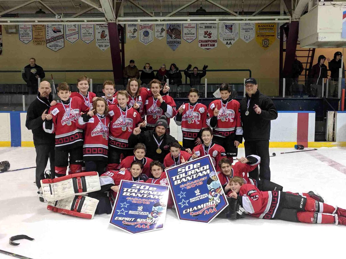 Pionniers win 50th annual Caraquet AAA Bantam Tournament in QUADRUPLE Overtime. 4-3 over the Miramichi-Acadie Sens.