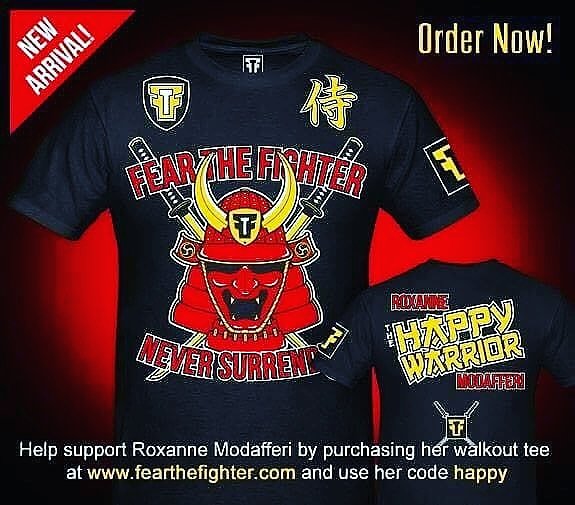 FTFClarke's tweet photo. This is exciting ! New Custom for one of my favourite fighters , Roxanne Modafferi "The Happy Warrior" order now ! use promo code "happy" to save 15% on her custom! @roxyfighter #roxyfighter #fearthefighter #roxanne #walkouttee #courage #strength #honor #kickass #invictafc #ufc https://t.co/M89A6cKHM8