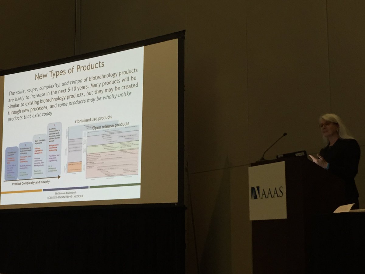 KLaneyWDC's tweet photo. What #biotechnology products can we expect in the future? @MaryEMaxon describes what the #BiotechStudy committee members predicted in its @theNASEM report at #AAASmtg #aaas2018 https://t.co/VofBLjNmkG