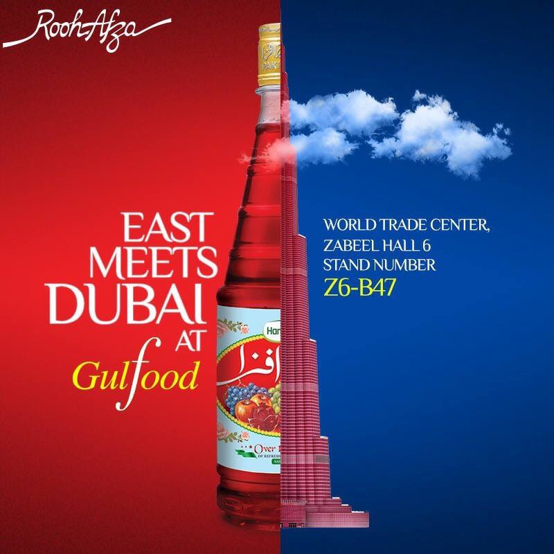 UsamaQureshy's tweet photo. Our Red is Everywhere! Rooh Afza is proud to announce its presence at Gulfood Dubai 2018 from 18th - 22nd Feb. Don’t forget to drop by at our stand in Zabeel Hall 6, World Trade Center #Dubai #Gulfood
#EastMeetsDubai #GulfoodDubai2018
#TheKingRules #OurRedRules #Pakistan https://t.co/kJM0jRCio9