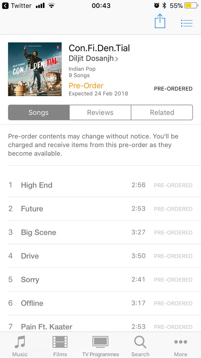 Pre-Ordered CON.FI.DEN.TIAL <a href="/diljitdosanjh/">DILJIT DOSANJH</a> Can’t wait to listen to the Album #24thFebruary 🔥Pre Order link: bit.ly/Confidential-D… <a href="/TSeries/">T-Series</a> #RavHanjra #Snappy #Karan #Kuldeep #UKTour #May2018