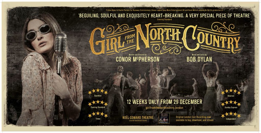Atiqa's tweet photo. Yesterday this show stole my heart: ⭐️ #Girlfromthenorthcountry @Dylammusical at Noel Coward Theatre.Transfixing, magical,soulful songs &amp; brilliant cast incl: @sheila_atim, Shirley Henderson, beaut @thedebbiekurup, @bronaghgall, Ciaran Hinds, Arinze Kene, Sam Reid, @jackshalloo https://t.co/vVsThPD0i7