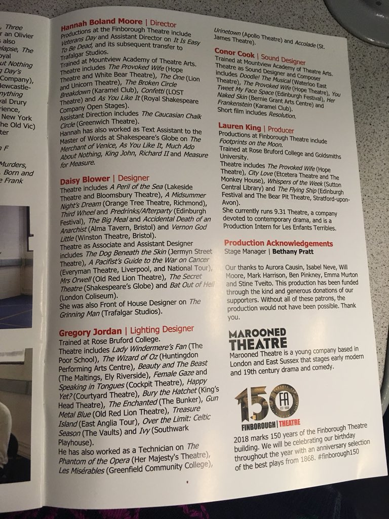 Dr. Laura MacDonald (@lauraemacdonald) on Twitter photo Bravo to <a href="/MaroonedTheatre/">Marooned Theatre</a> and director <a href="/boland_hannah/">Hannah Moore</a> for <a href="/CyrilsPlay/">Cyril's Success</a> <a href="/finborough/">Finborough Theatre</a> What a treat to see such a gem from 1868, performed with panache by a terrific ensemble. And look at the gender balanced creative team! More, please! Bravo to <a href="/MaroonedTheatre/">Marooned Theatre</a> and director <a href="/boland_hannah/">Hannah Moore</a> for <a href="/CyrilsPlay/">Cyril's Success</a> <a href="/finborough/">Finborough Theatre</a> What a treat to see such a gem from 1868, performed with panache by a terrific ensemble. And look at the gender balanced creative team! More, please!