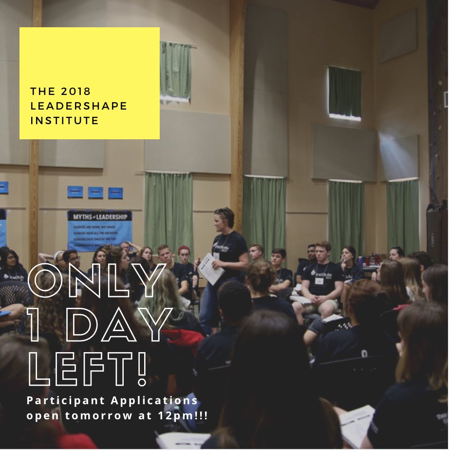 LeaderShapeOSU's tweet photo. It’s ~Sunday Funday~ and that means we are T-1 day from the release of Participant Applications! Remember to go apply tomorrow to be a part of the 2018 LeaderShape Institute ⚡️ https://t.co/GkmpE1D4wE