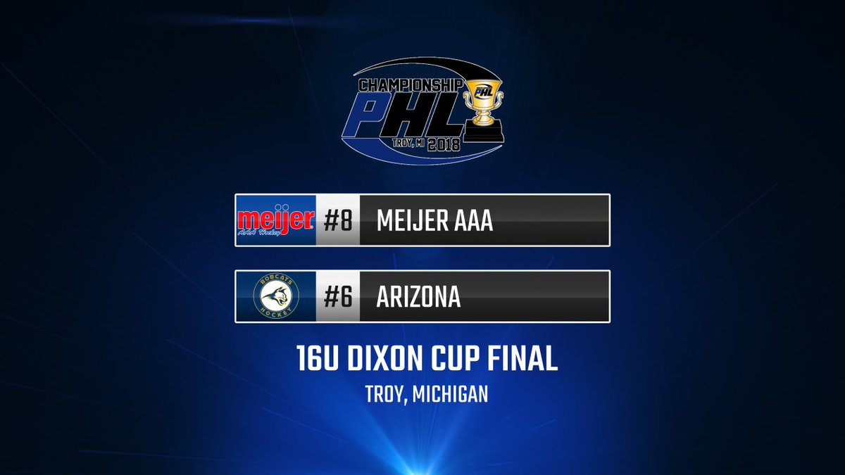 NAPHL's tweet photo. Two thrilling semis, one epic final to come! It's @MeijerAAAHockey and @AZBobcatsHockey for the 16U #DixonCup Championship! https://t.co/pmwSht2AXX