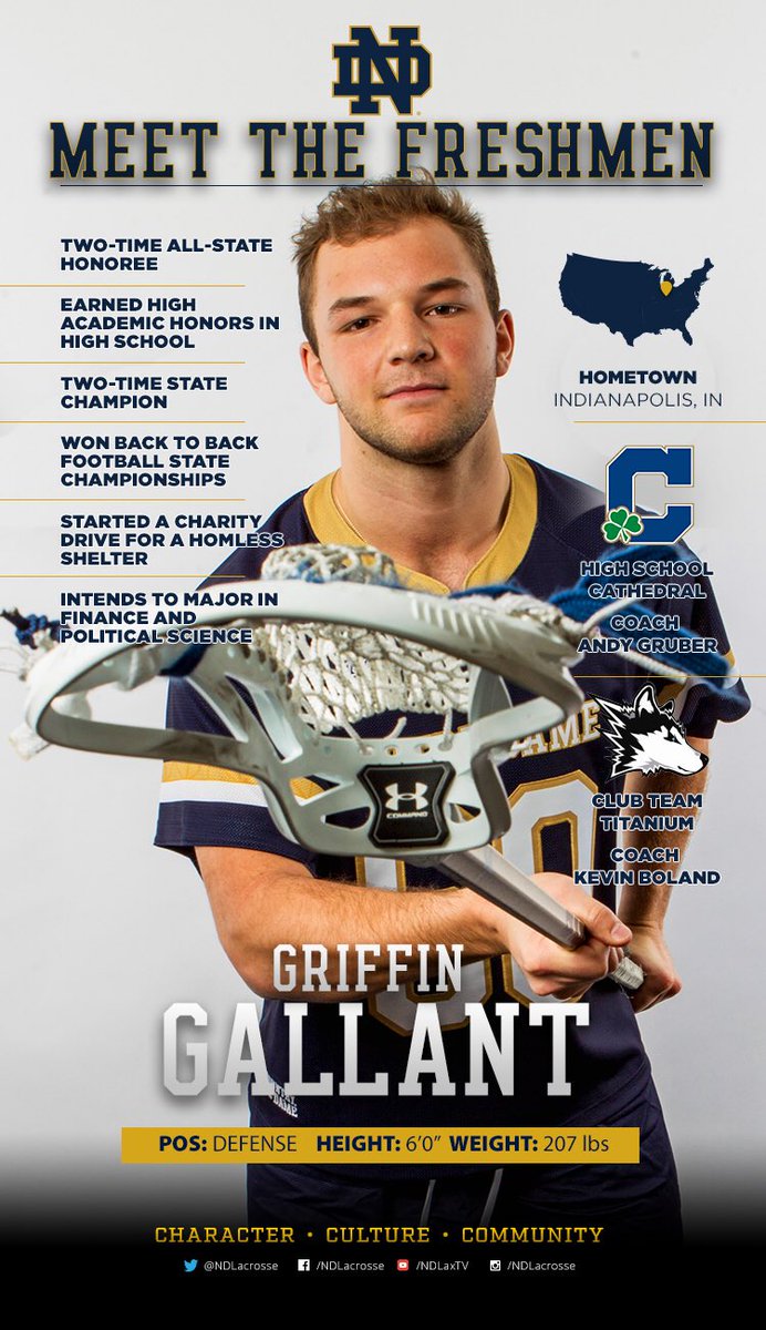 #MeetTheFreshmen rolls on...

Griffin Gallant.

🏉 2X Indiana State Champion
☘️ 2X All State in Lacrosse
👨‍🎓High Honors for all 4 Year
👀 Played for Titanium LC