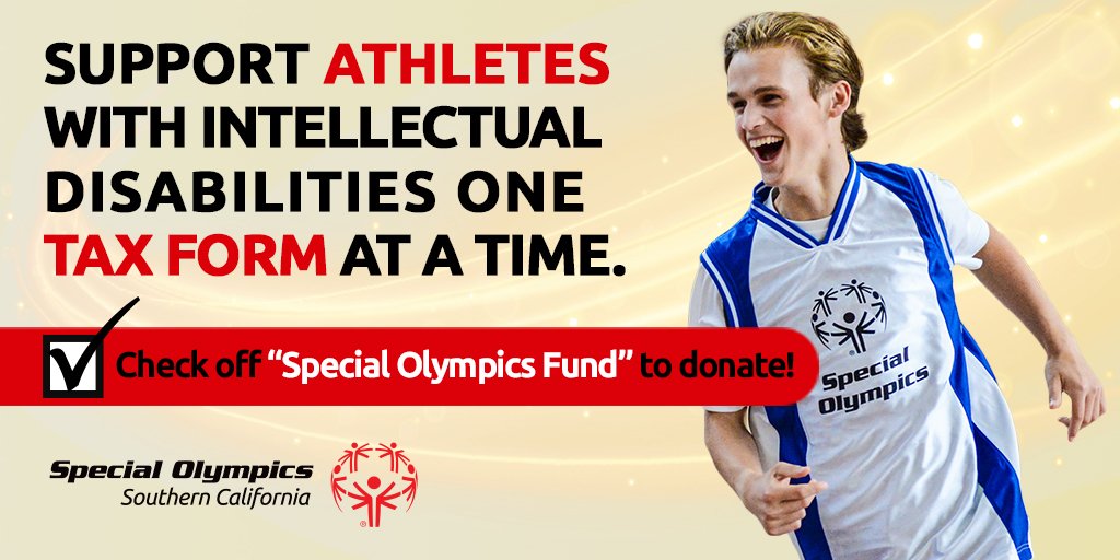 SOSoCal's tweet photo. The California income tax form includes the option to voluntarily contribute a designated amount of your tax return to numerous causes, including #SpecialOlympics. So #CheckOffCa to help #SOSCAthletes: https://t.co/IMEAGZQTRw #WeAreSOSC https://t.co/US70y7laMP