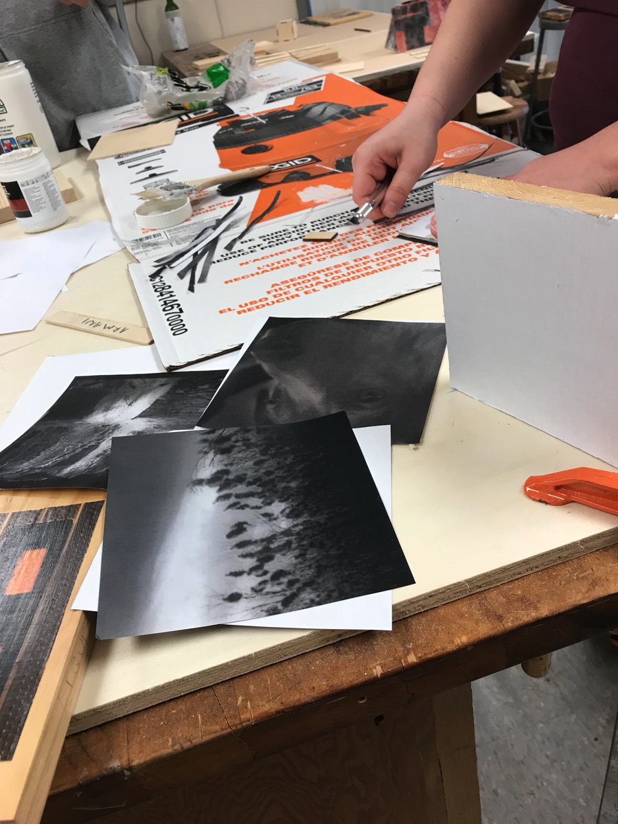 vacsxu's tweet photo. Photo 2 students working on their Pictogram projects where they take an image that they have photographed and stain them into a wooden slab
#photo #photography #sxuart #artsxu https://t.co/O9E5A75APf