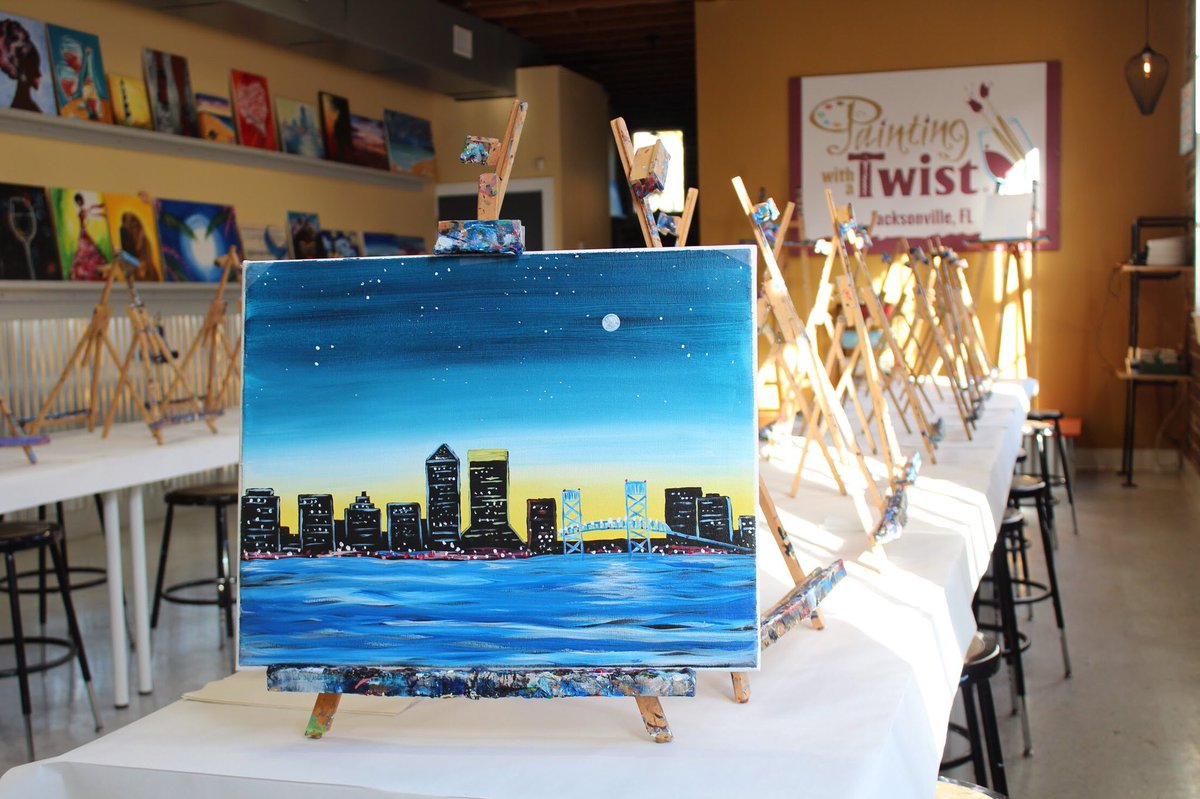PWATJax's tweet photo. Jacksonville, we love you. #LoveIsLoveEveryDay #PWATJAX #Jacksonville #JaxSkyline #WeLoveJax #904HappyHour #PaintingWithATwist #MySanMarco #904ThingsToDo #Jaguars #ILoveJax #PaintWineFun #JackaonvilleSkyline #JacksonvilleArt #SanMarcoStudio #PWAT #PaintClass #904Events https://t.co/sx2LqLxbNC