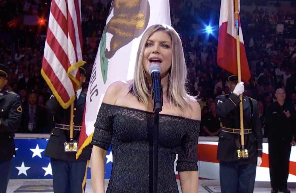 sportsbetcomau's tweet photo. -Those opening sketches were the worst thing I've ever seen on a basketball court.
-Fergie: Hold my beer.
 #NBAAllStar https://t.co/GWQ89YxVg6
