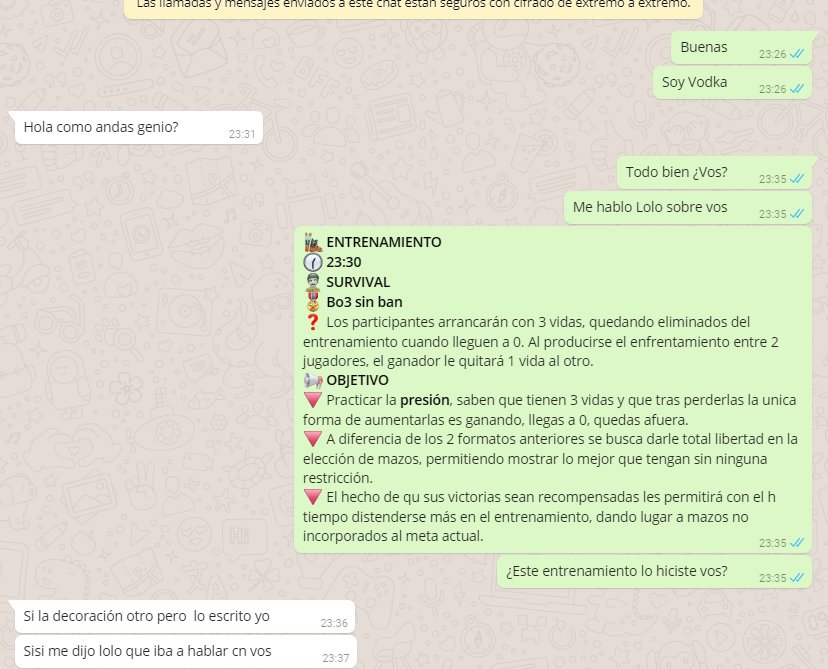 Vodkitaa's tweet photo. Esta es la clase de individuos que tenemos en la comunidad Argentina, supuesto líder de @LDA_eSports y "coach" que manda como referencia un entrenamiento,creado por mi, para ingresar a Noche Dorada y manifiesta la idea como propia diciendo que "él la pensó pero otro lo decoro". https://t.co/ECbjJP8wp3