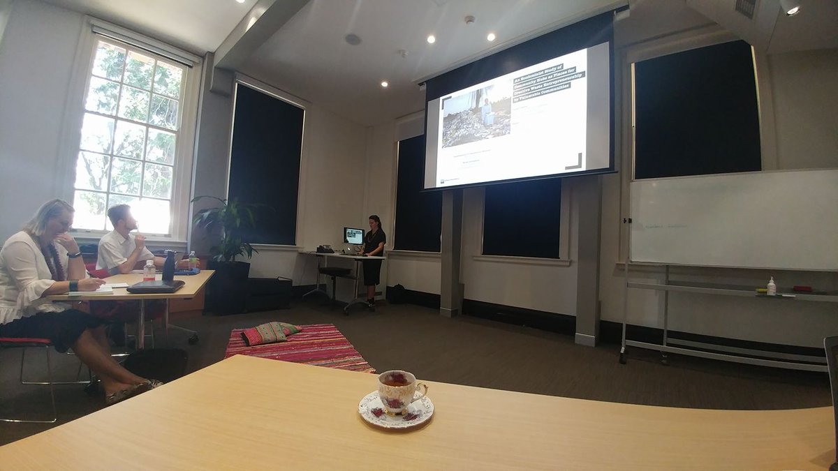 Sarah Johnston's Confirmation Seminar 'An Ecofeminist Study of Community Hubs as Places for Creative Waste Entrepreneurship by Vulnerable Communities' Such a champion I'm privileged to supervise. @UrbanInf @QUTdesign @CreativeIndust