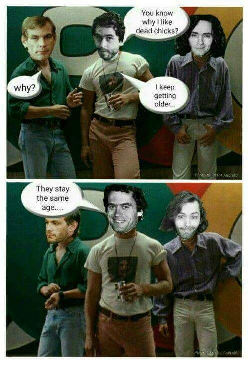 strangedetour's tweet photo. Alright, alright, all wrong... 😅
#serialkillers #serialkillermeme #darkhumor #charliemanson #Tedbundy #jeffreydahmer #dazedandconfused https://t.co/wANxh95bif