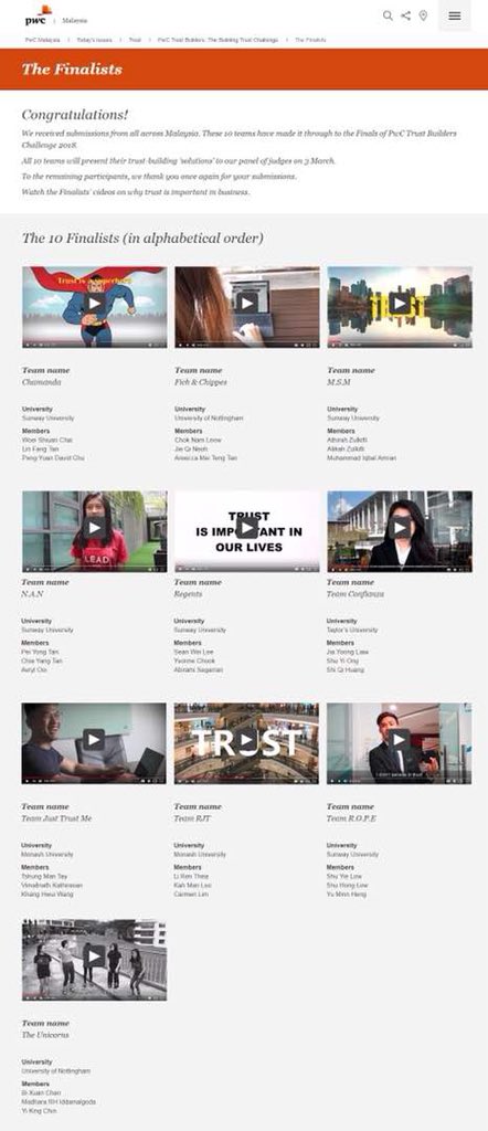 Trust from the lens of our bright young  #PwCTrustBuilders finalists in these short videos submitted pwc.to/2EtAa0f. 

Look forward to hearing their solutions to rebuild #trust in a gender pay gap case in the finals