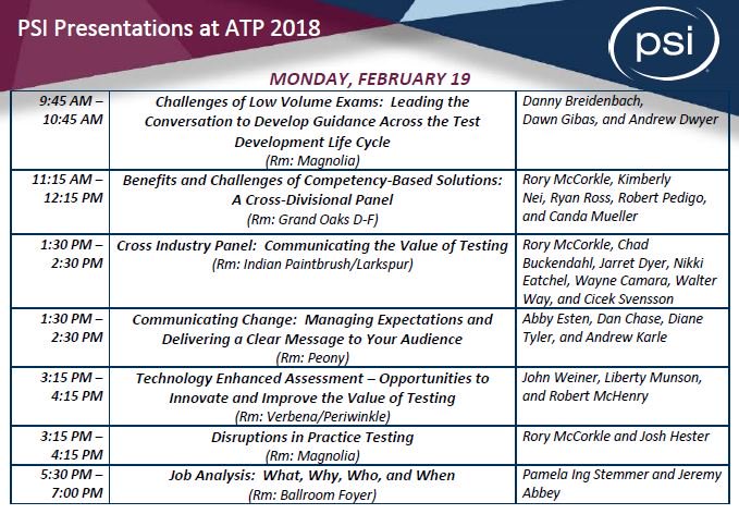PSIServicesLLC's tweet image. PSI is proud to be participating in 13 sessions at this year&apos;s ATP conference in San Antonio.  Here&apos;s what we have on the schedule for Monday. #ATPConf