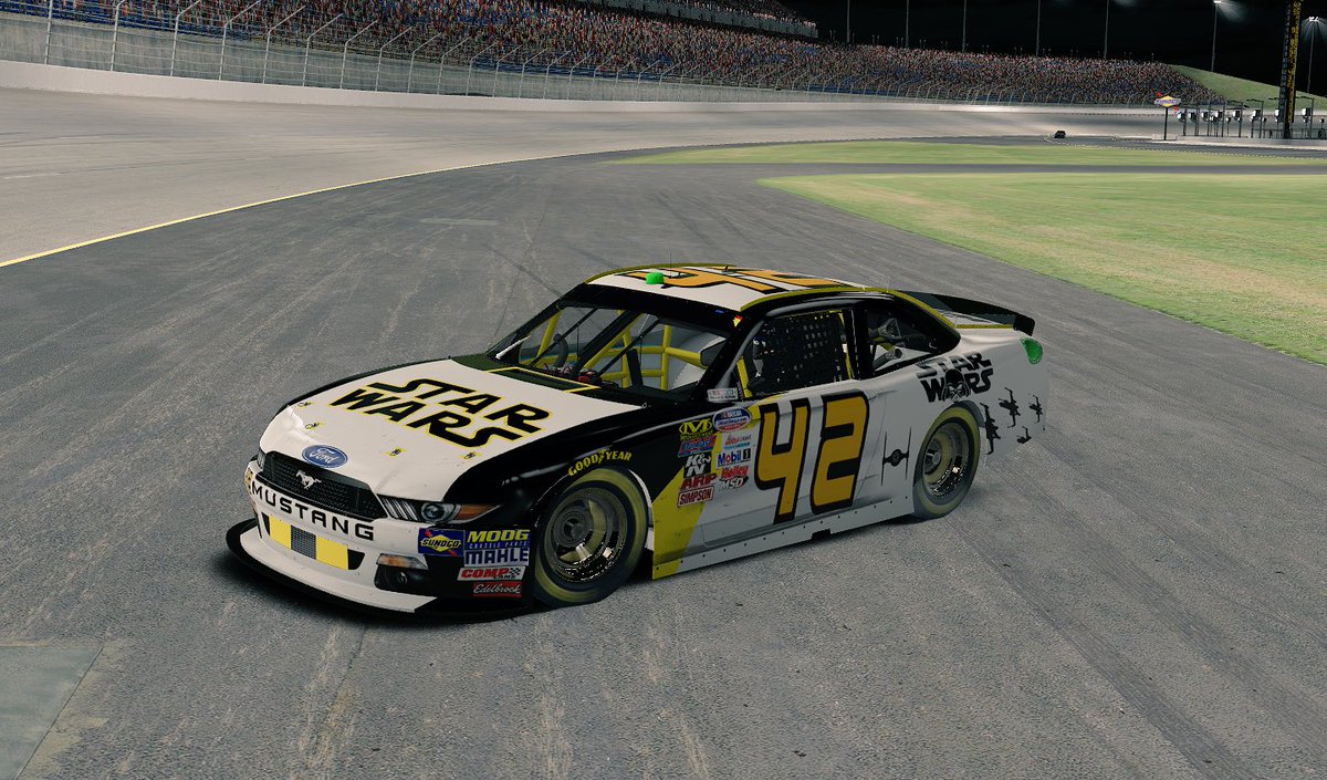 Dustball_2012's tweet photo. What a night! First the 500 then I lock myself into the next round of the playoffs! That @starwars Ford Mustang sure is purty. #UsedTheForce #QuatrosRacingLeague https://t.co/izyc7L014B