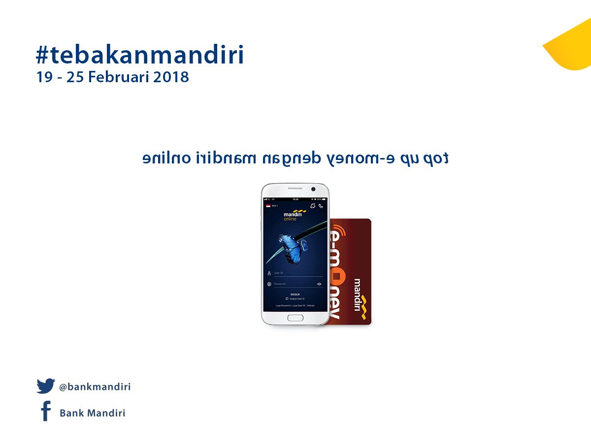 bankmandiri's tweet photo. Kalimat apa yang dimaksud pada gambar tersebut?
Petunjuk: gunakan cermin.
Jawab dengan mention @bankmandiri dan hashtag #tebakanmandiri

Kirim jawaban paling lambat 25 Februari 2018.
Info lengkap #tebakanmandiri bisa Sahabat cek di https://t.co/9jDSXTFalD https://t.co/deXvn0DpnJ