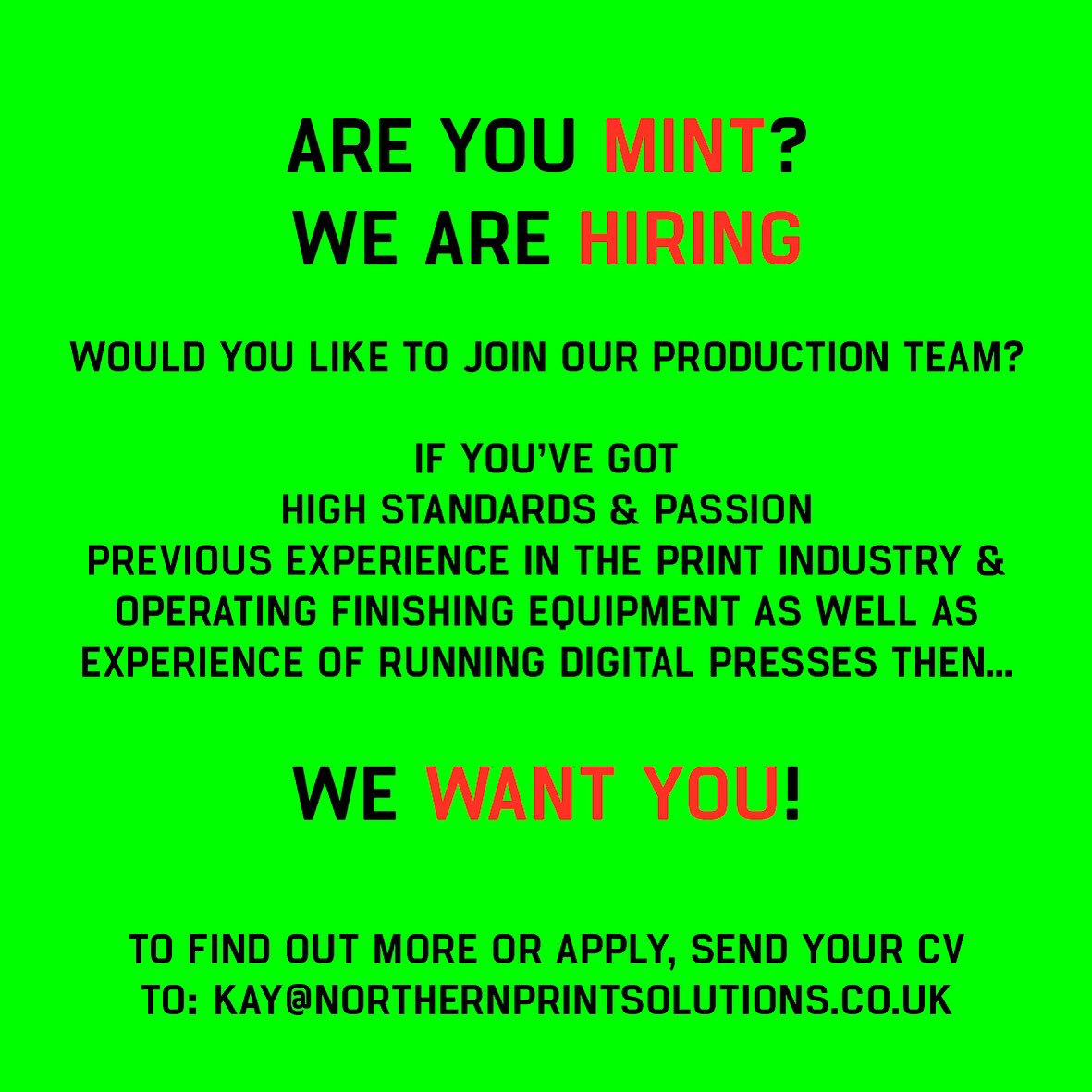 NPSgateshead's tweet photo. ARE YOU MINT? 🙌🏼 #VOTEPRINT #PRINTISMINT #JOBALERT https://t.co/tF1eQTs44l