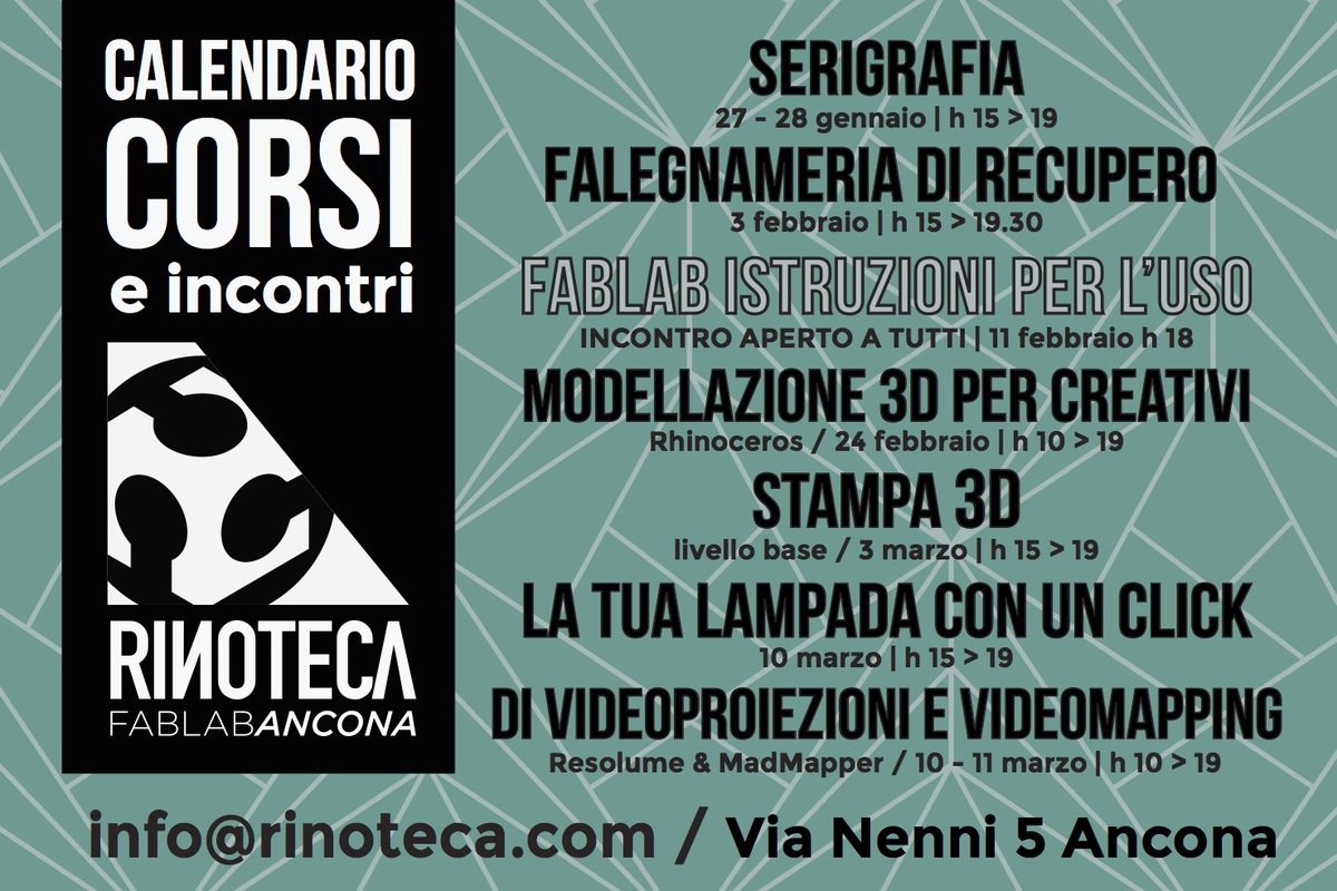 gli ultimi 4 appuntamenti per imparare ad accorciare la distanza tra le idee e i progetti 
#fablabrinoteca rinoteca.com