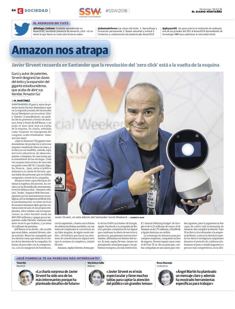 JavierSirvent's tweet photo. Gracias a todos los que vinisteis a verme a la 6xta edición del #ssw2018 y al @dmontanes &amp; @SantanderSW por hacerlo otro año posible #AmazonMeMata https://t.co/GH2jR1xwEu