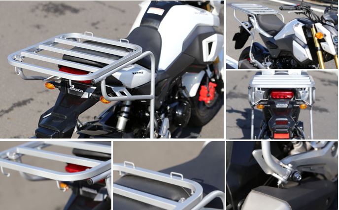 公式 キジマ シーズンインしてるよっ ホンダ グロム アドベンチャーリアキャリア 積載力を優先させた潔いスタイルの大型キャリアです W ゞ ブラケット部分がバッグサポートとしての機能も備えている為 サイドバッグの装着も安心 本製品