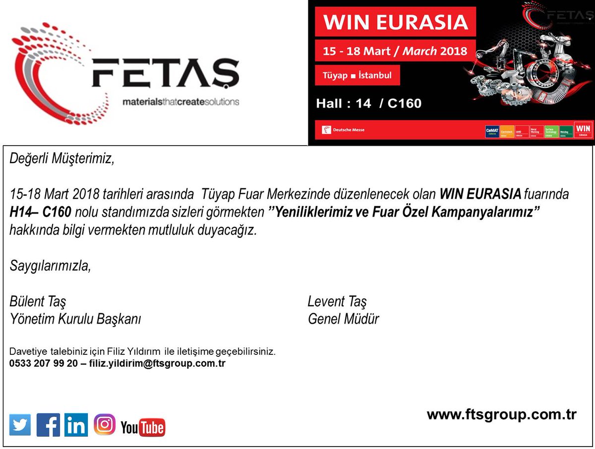 FetasGroup's tweet photo. WIN EURASIA 2018 - Ziyaretimize bekleriz! https://t.co/LPSoaKYzoR