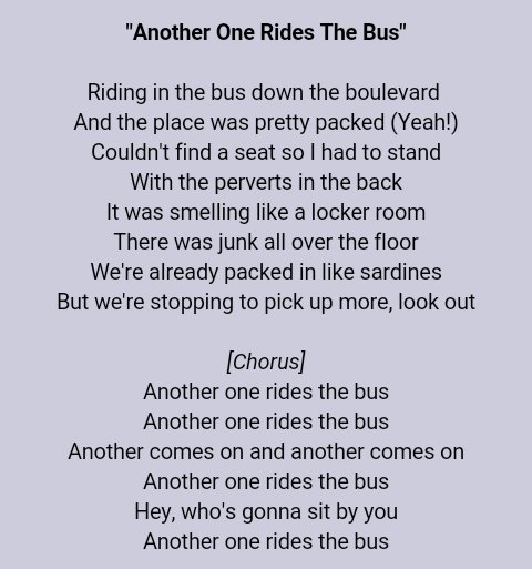Sarah J Crist Ar Twitter Lyrics To Weird Al S Another One Rides The Bus The Song That Played During The Old Man Rick Flashback During The Season 8 Premiere Mercy We