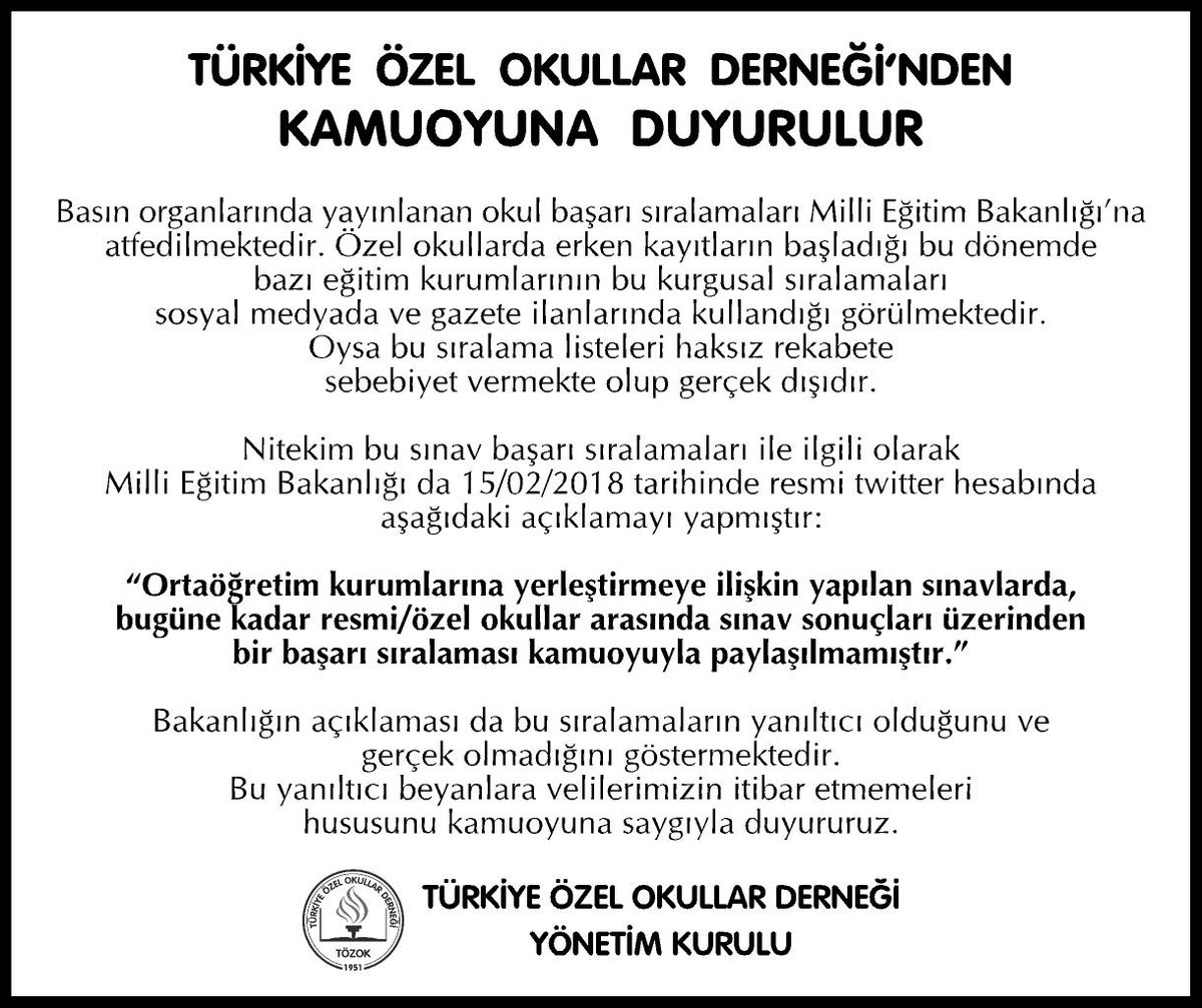 Bugün Hürriyet, Habertürk ve Sabah gazetelerinde yer alan duyurumuz