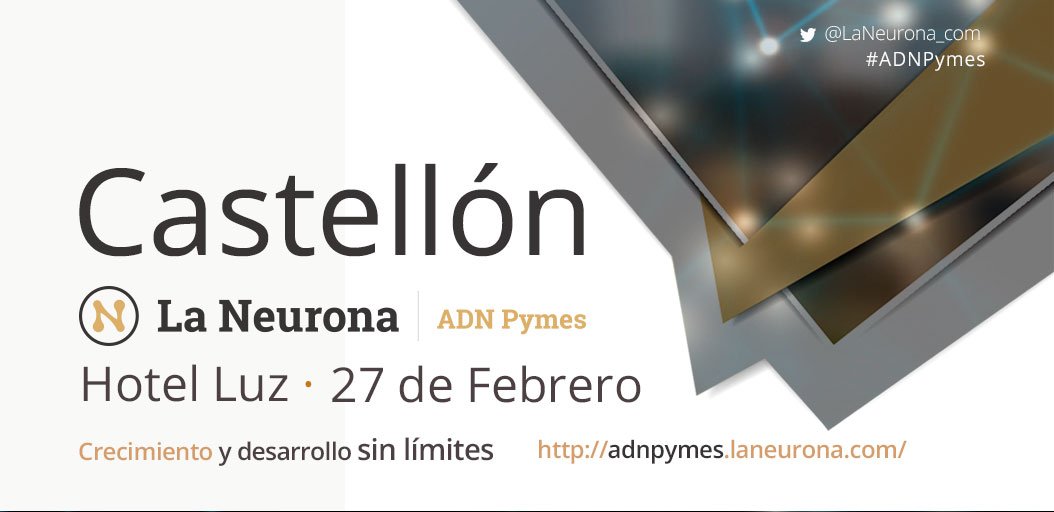 👉Finanzas, marketing y ventas, personas y mucho más. Una jornada llena de conocimiento junto a las voces más expertas. 
👉En el @Hotelluz de Castellón, el día 27 de este mes. 
👉Inscríbete  adnpymes.laneurona.com/evento/castell…
@LaNeurona_com
#ADNPymes
