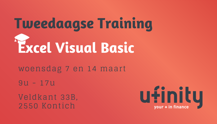 Excel-leer jij (met) Excel Visual Basic? Nog niet? Binnenkort wel! Tijdens onze tweedaagse training "Leren werken met Excel Visual Basic" gaan we letterlijk aan de slag met deze fantastische tool. Klik hier voor meer informatie! Tot dan? ;-) ufinity.be/excel-vba?utm_…