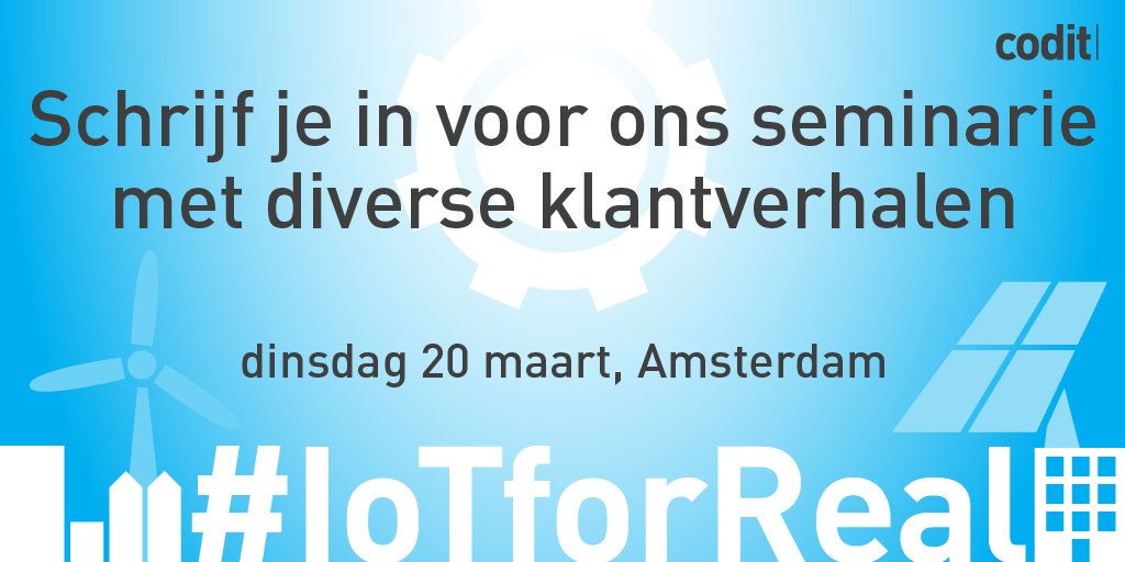CoditCompany's tweet photo. Klaar voor hét #InternetOfThings Seminar van het jaar gefocust op praktijkgerichte #IoT cases? Schrijf je in voor #IoTforReal Seminar op 20 maart: https://t.co/O8ozDOpPJb #CoditNL https://t.co/6c4Ovcf8Y3