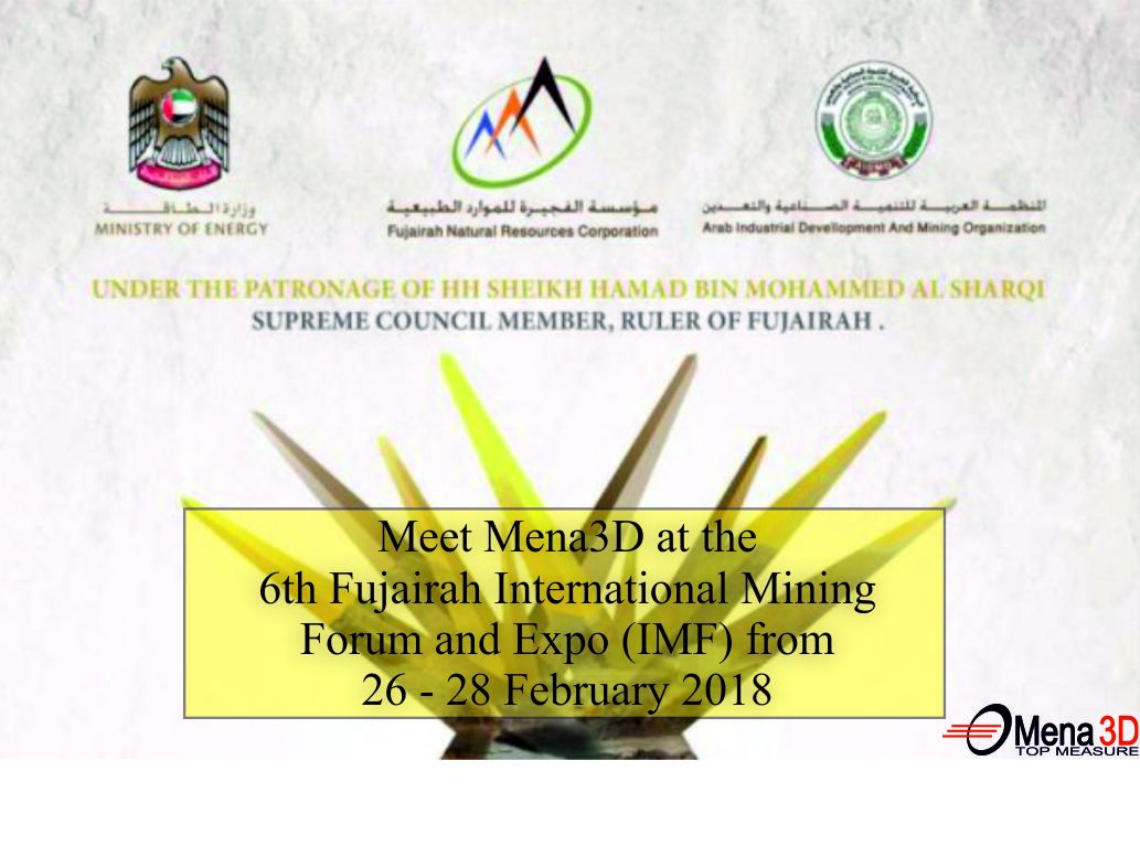 Meet #Mena3D together with partner <a href="/fnrcfujairah/">FNRCFujairah</a> at 6th #Fujairah International #Mining Forum and Expo (IFM) from 26 - 28 February 2018 ow.ly/XIB230ils0h #Geospatial #UAE #3DTechnology #Surveying #UAV #MobileMapping