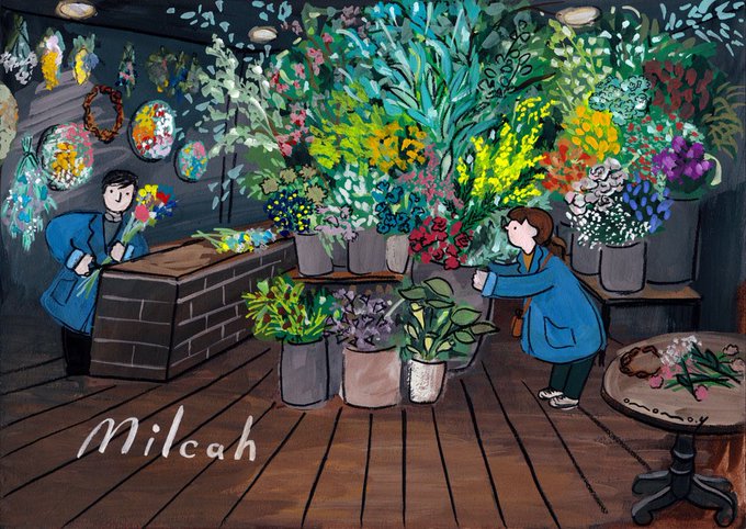近所の大好きなお花屋さんが青森へ移転してしまうので、感謝の気持ちを込めて絵に描いた。 