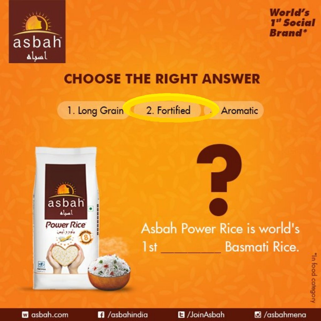narpatsing826's tweet photo. @JoinAsbah Ans) 2- Fortified βββ
Asabh Power Rice is world's 1st "Fortified" Basmati Rice ββββ
#Asbah #FoodForGood
#Quiz #Winner
#ParticipateandWin #ChooseTheRightAnswer
Join in guys πππ
@ganesh
@piyu
@mukeshmm
@Nitincu12
@lokes
@Luckynsr1
@subrata
@Nitincu16Nitin https://t.co/ezEVJQf63a