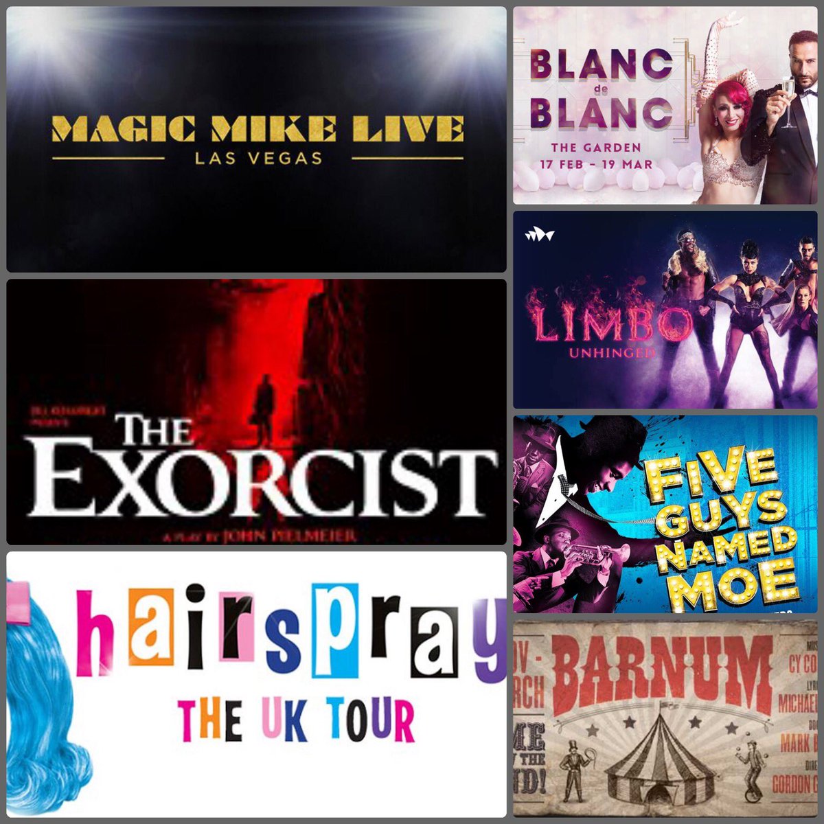 PhilipGladwell's tweet photo. This moment in my career I have these great shows playing over three different continents. #lightingdesign #magicmikelive #blancshow #theexorcist #limbounhinged #FiveGuysNamedMoe #barnum #hairsprayuktour https://t.co/0BAzyB6ylg