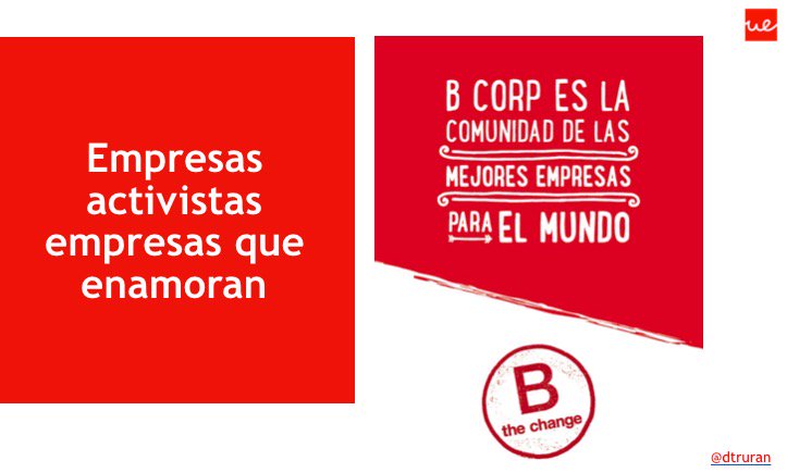 En la clase que voy a ofrecer hoy en la <a href="/UEuropea/">Universidad Europea</a> "La Comunicación Corporativa en empresas con propósito social"  Voy a mostrar varios ejemplos de una nueva manera de comunicar y de crear #LoveBrand : Empresas Activistas, las mejores empresas PARA el mundo #Bcorp <a href="/BCorpSpain/">B Corp Spain</a>