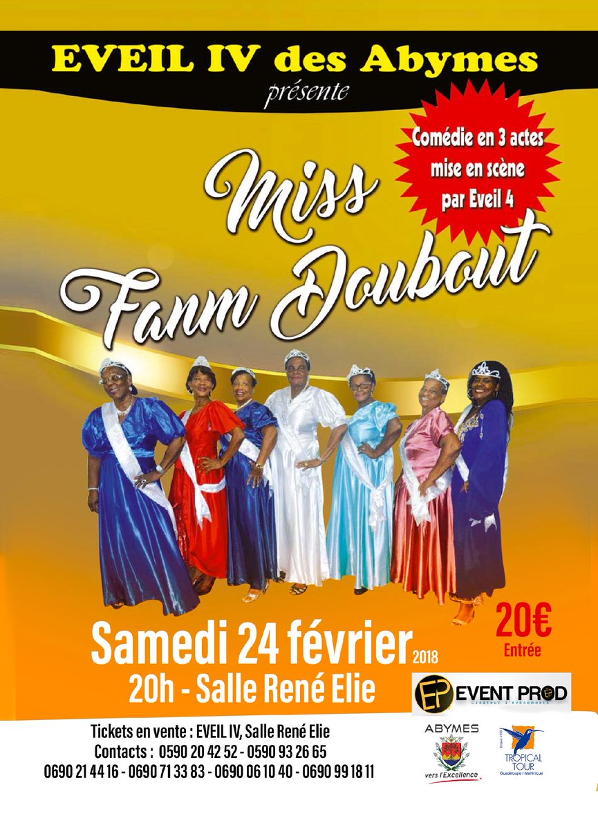 Samedi les reines de l'humour seront à la Salle René Elie de la <a href="/VilledesAbymes/">Ville  des Abymes</a> pour présenter leur pièce "Miss Fanm Doubout" 
➡️  Samedi 24 février #Humour #Abymes