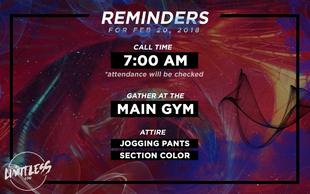 HSSAB_Official's tweet photo. Please be guided accordingly for February 20, 2018 (DAY 1)
We're excited for you Senior High! π₯
#SHSUnleash #Limitless18 https://t.co/DcrEbxU7j0
