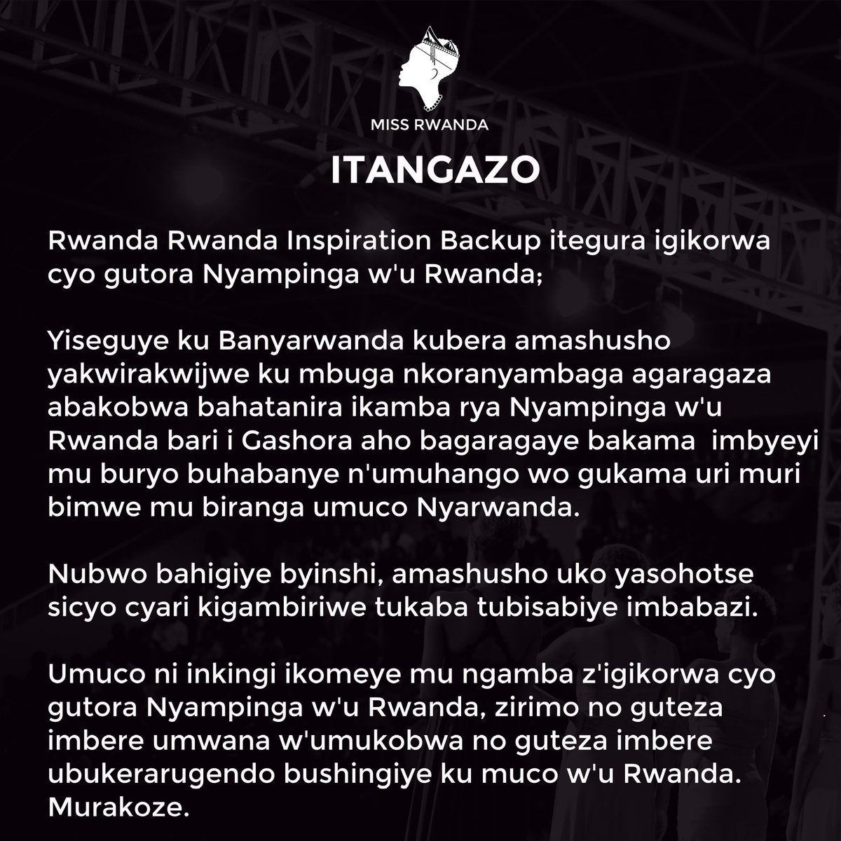 MissRwandaDotRW's tweet photo. ITANGAZO #MissRwanda2018 https://t.co/s9IHviiQPv